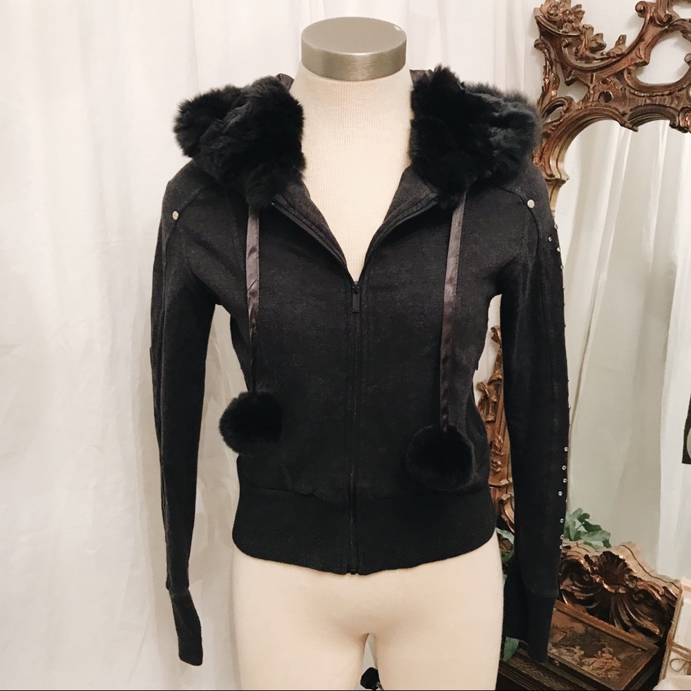 BEBE Sport gray hoodie with fur trim